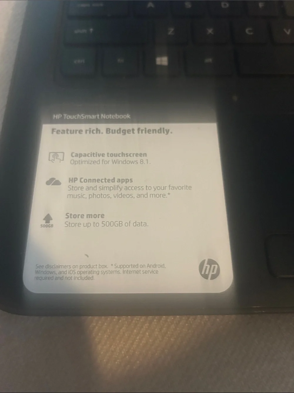 HP Black Touchscreen Laptop with Full Keyboard Numeric Keypad Model: 15-1010wm